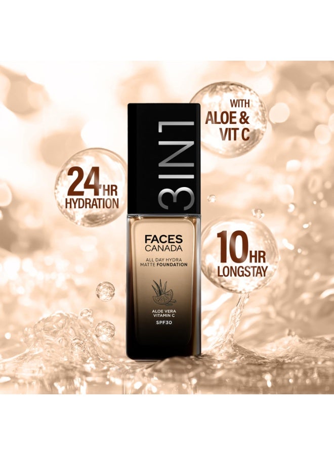FACESCANADA All Day Hydra Matte Foundation Cream|3-in-1 Foundation + Moisturizer + SPF 30|24 HR Aloe Hydration & Vitamin C | 10HR Long Wear|Medium to High Buildable Coverage | Warm Natural 021 | 30ml - Image 4