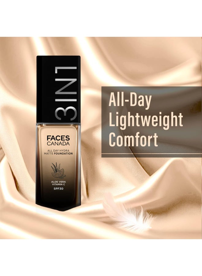 FACESCANADA All Day Hydra Matte Foundation Cream|3-in-1 Foundation + Moisturizer + SPF 30|24 HR Aloe Hydration & Vitamin C | 10HR Long Wear|Medium to High Buildable Coverage | Warm Natural 021 | 30ml - Image 3