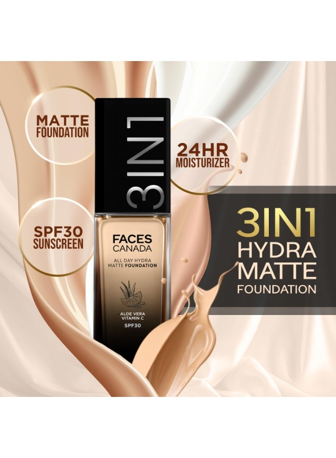 FACESCANADA All Day Hydra Matte Foundation Cream|3-in-1 Foundation + Moisturizer + SPF 30|24 HR Aloe Hydration & Vitamin C | 10HR Long Wear|Medium to High Buildable Coverage | Warm Natural 021 | 30ml - Image 2