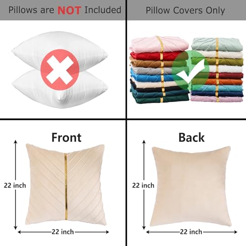 Tosleo Cream Velvet Throw Pillow Covers 22x22 Pack of 2 with Gold Leather Christmas Decorative Couch Pillow Cover Luxury Modern Soft Pillowcases Spring Summer Home Decor for Sofa Bed Living Room - Image 3