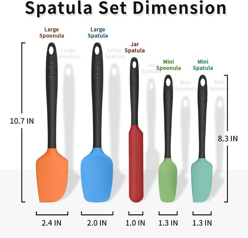 Coukre Silicone Spatula Set of 5,High Temperature Resistant, Food Grade Silicone, Dishwasher Safe, for Baking, Cooking (Colorful) - Image 2