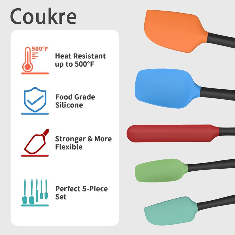 Coukre Silicone Spatula Set of 5,High Temperature Resistant, Food Grade Silicone, Dishwasher Safe, for Baking, Cooking (Colorful) - Image 3