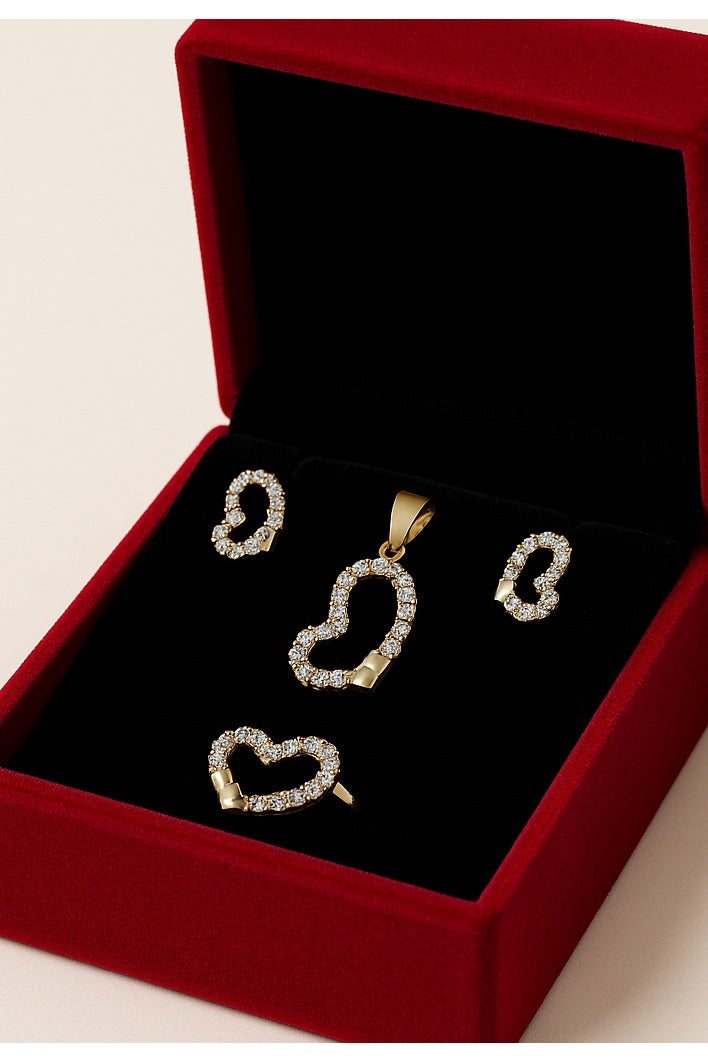 Ready For Chai Elegant Heart Pendant Set | Real 925 Sterling Silver Jewelry for women with Simulated Gemstones | Rhodium-Plated Ring, Pendant & Earrings - Image 2