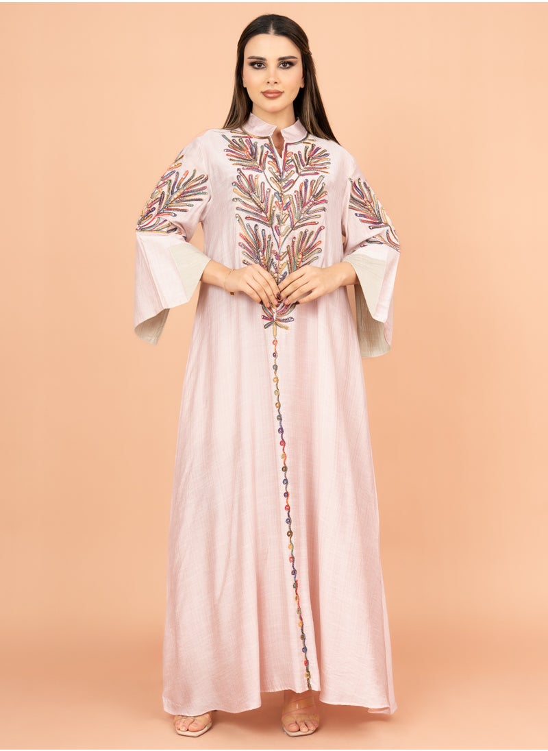 اكسا جلابية مطرزة ترصيعات كرستال IK4001 خوخي  - Image 1