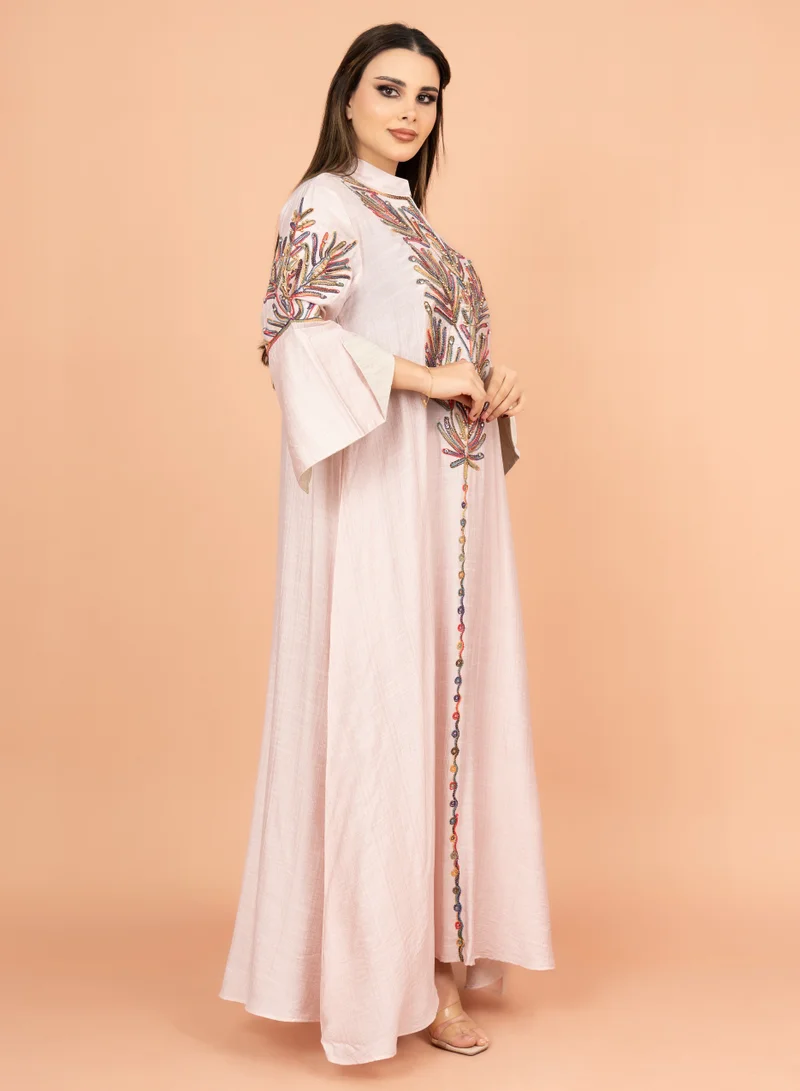 IKKXA Crystal-Embellished Embroidered Jalabiya IK4001 Peach