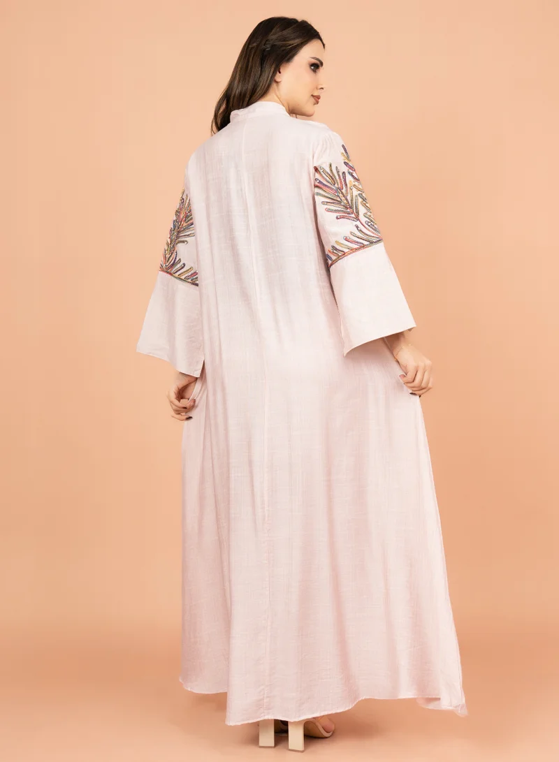 IKKXA Crystal-Embellished Embroidered Jalabiya IK4001 Peach