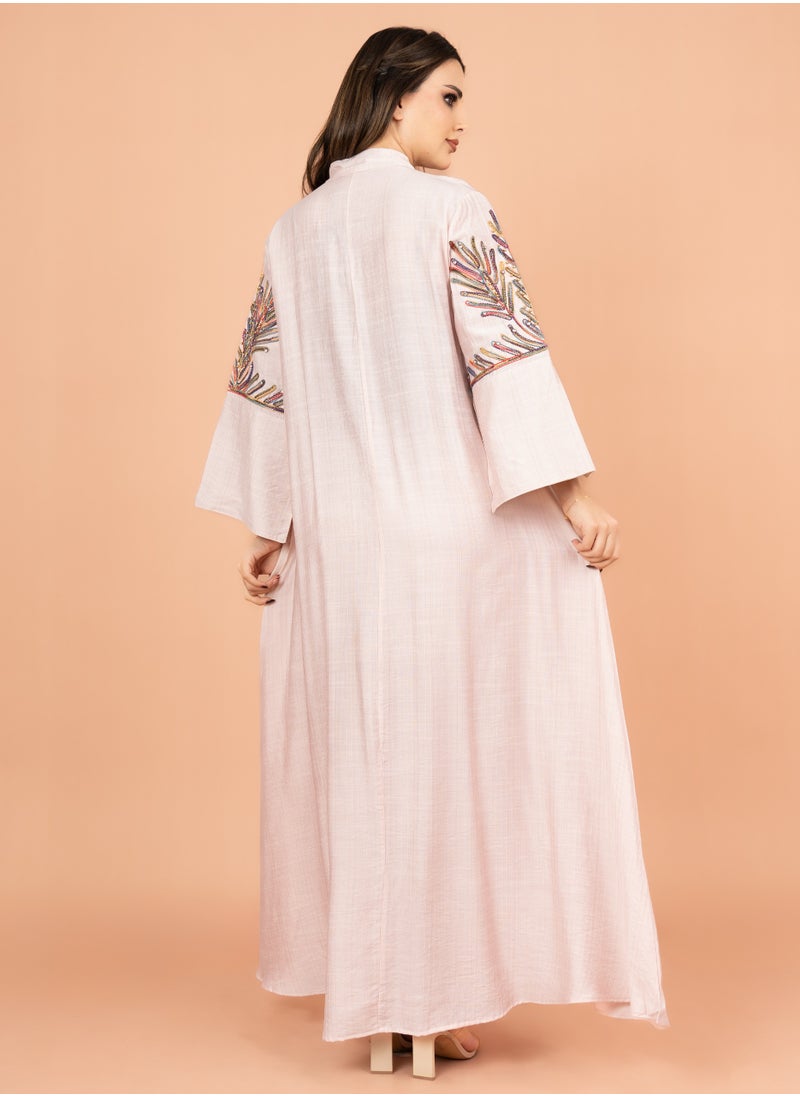 اكسا جلابية مطرزة ترصيعات كرستال IK4001 خوخي  - Image 4