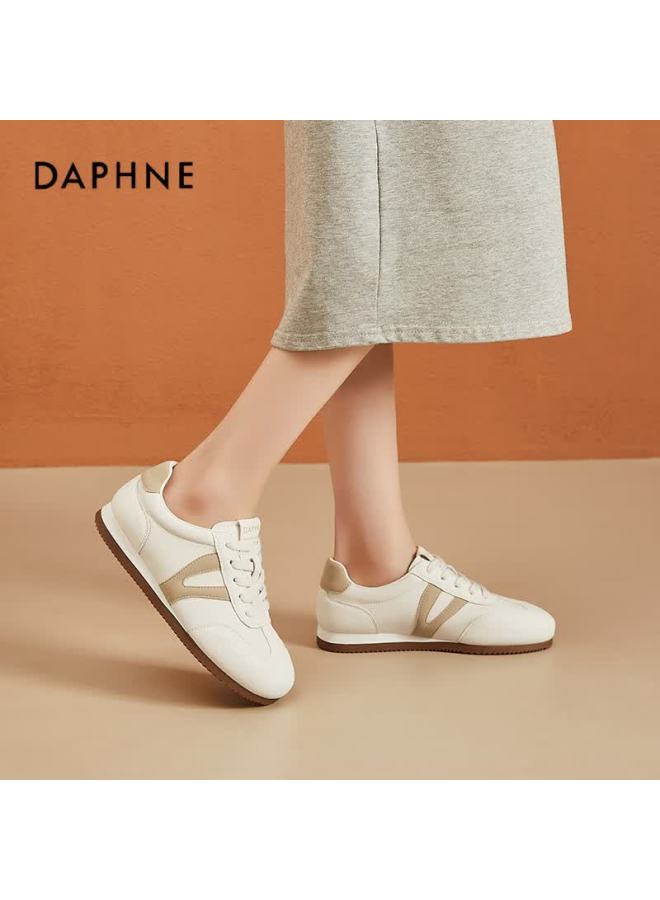 Daphne Flat Low-heel Dexun Shoes For Women, Versatile Lightweight Lace-up Low-top Comfortable Sneakers Sports Casual Shoes, Milk Tea Color Size 37 - Image 2