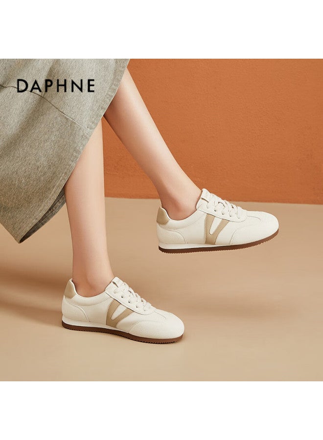 Daphne Flat Low-heel Dexun Shoes For Women, Versatile Lightweight Lace-up Low-top Comfortable Sneakers Sports Casual Shoes, Milk Tea Color Size 37 - Image 1
