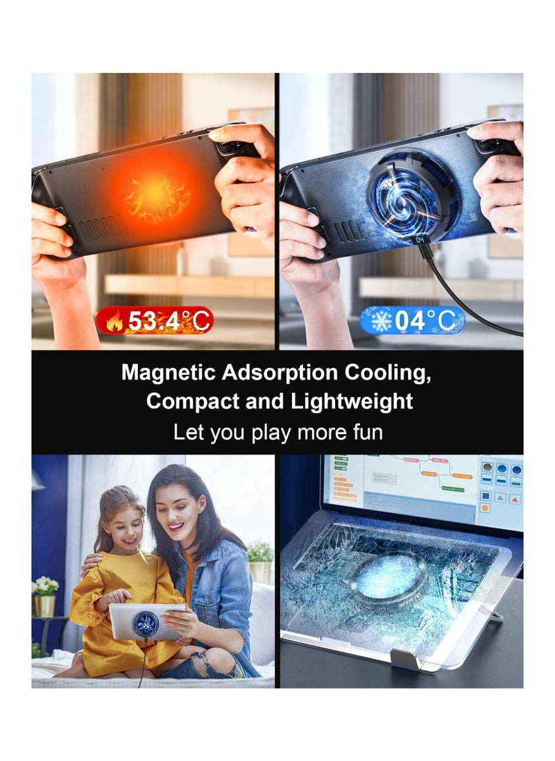 KASTWAVE - Steam Deck Fan Cooler, Semiconductor Heatsink Cooling with 7-Blade Fan / LED Temperature Display/ Two-Speed Fan Settings/ 7-Color Cycle, Magnetic Cooler for Steam Deck, Laptop,iPad - Image 1