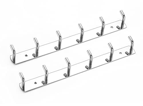 iSTAR Stainless Steel 6 Pin Bathroom Cloth Hooks Hanger Door Bathroom Robe Hooks Rail for Hanging Keys,Clothes,Towel Steel Hook (Silver) (Pack of 2) - Image 1