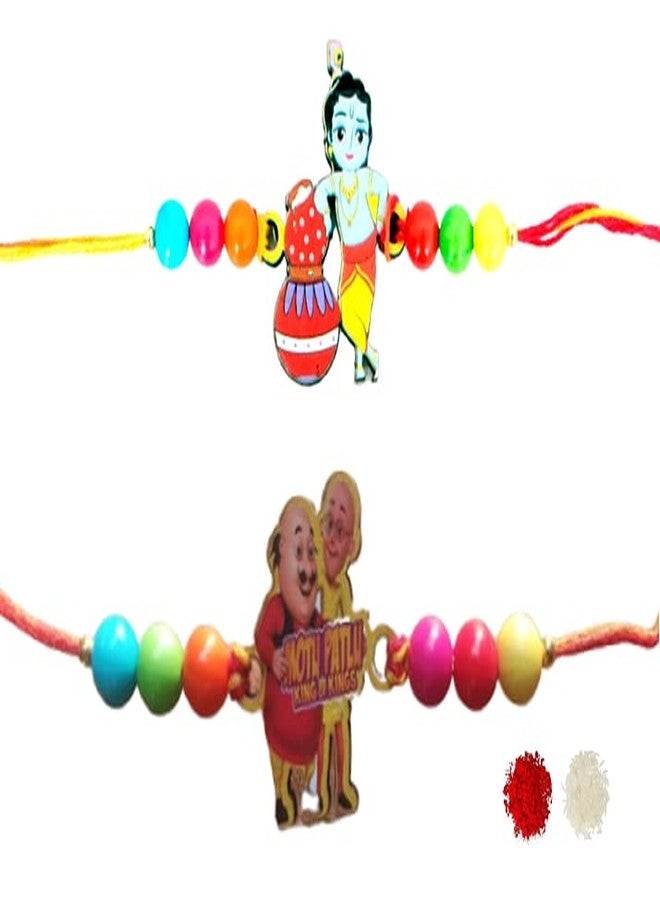 VR Creatives Kids Bal Krishna Rakhi and Motu Patlu Two 2 Kids Rakhi Combo Set for Brother - Image 1
