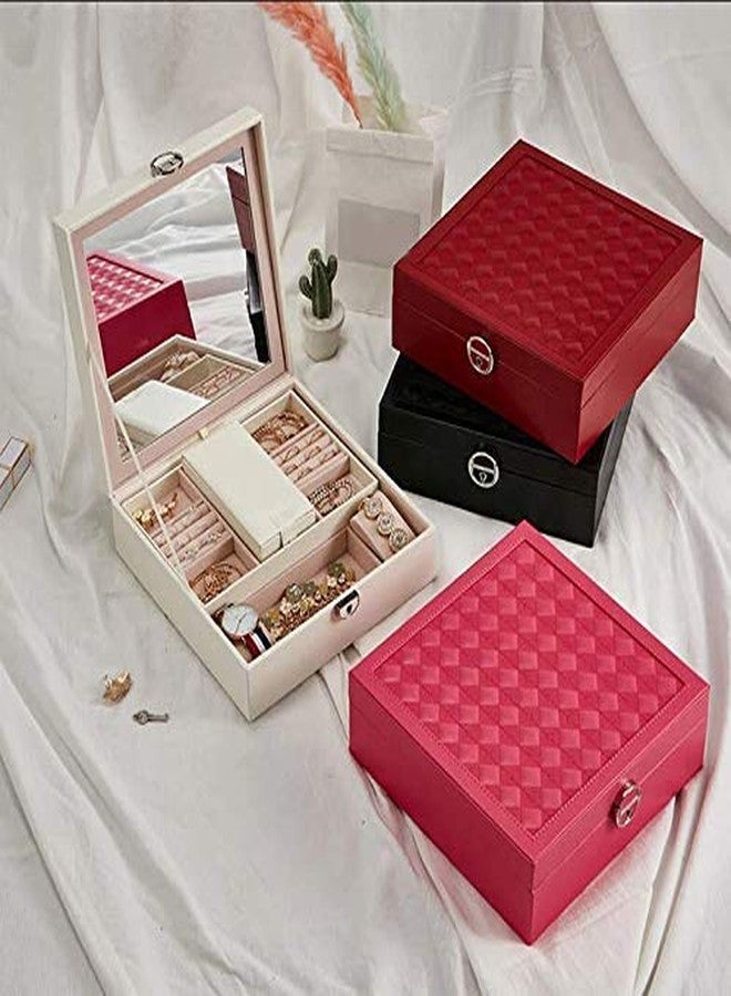 NANIAAY Square Jewelry Box for Women with Lock & Key | Faux Leather Organizer with 6 Compartments, Ring Rolls & Removable Tray | Multi Color - Image 5