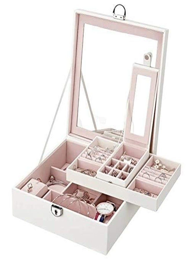 NANIAAY Square Jewelry Box for Women with Lock & Key | Faux Leather Organizer with 6 Compartments, Ring Rolls & Removable Tray | Multi Color - Image 1