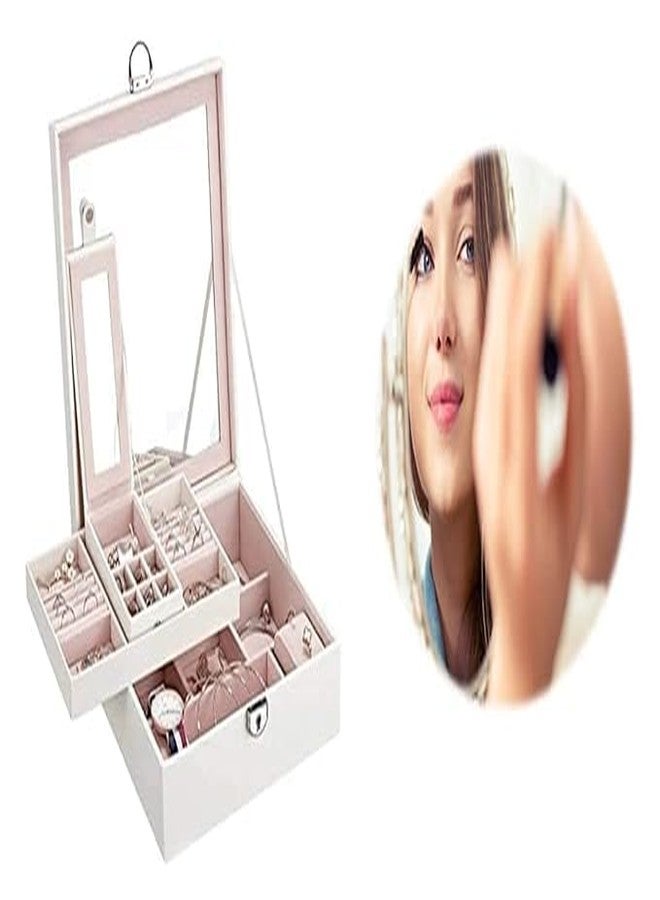NANIAAY Square Jewelry Box for Women with Lock & Key | Faux Leather Organizer with 6 Compartments, Ring Rolls & Removable Tray | Multi Color - Image 3