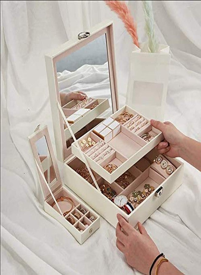 NANIAAY Square Jewelry Box for Women with Lock & Key | Faux Leather Organizer with 6 Compartments, Ring Rolls & Removable Tray | Multi Color - Image 2