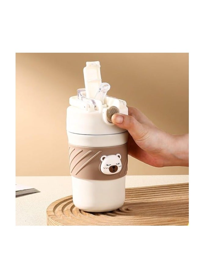 تويسو كوب قهوة حراري Twisoo Bear، ستانلس ستيل معزول بالفراغ، مقاوم للتسرب، 12 ساعة ساخن وبارد، 450 مل، كريمي - Image 2