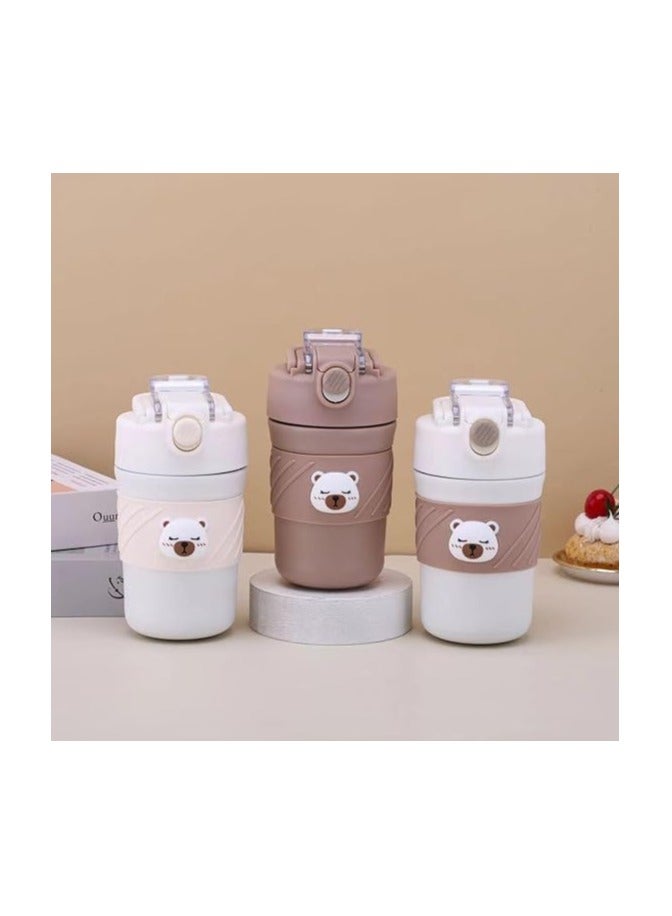 تويسو كوب قهوة حراري Twisoo Bear، ستانلس ستيل معزول بالفراغ، مقاوم للتسرب، 12 ساعة ساخن وبارد، 450 مل، كريمي - Image 4