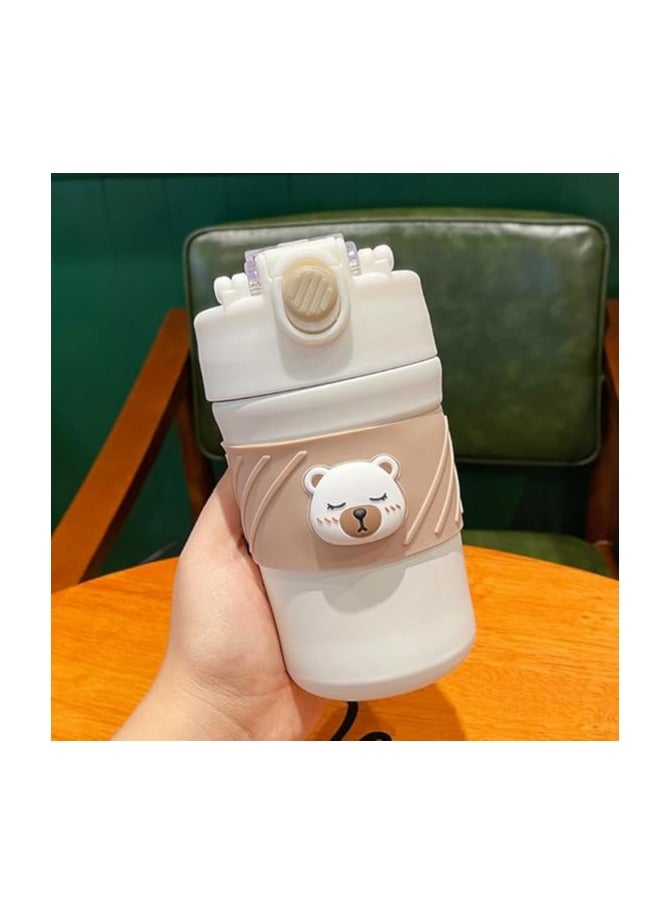 تويسو كوب قهوة حراري Twisoo Bear، ستانلس ستيل معزول بالفراغ، مقاوم للتسرب، 12 ساعة ساخن وبارد، 450 مل، كريمي - Image 3