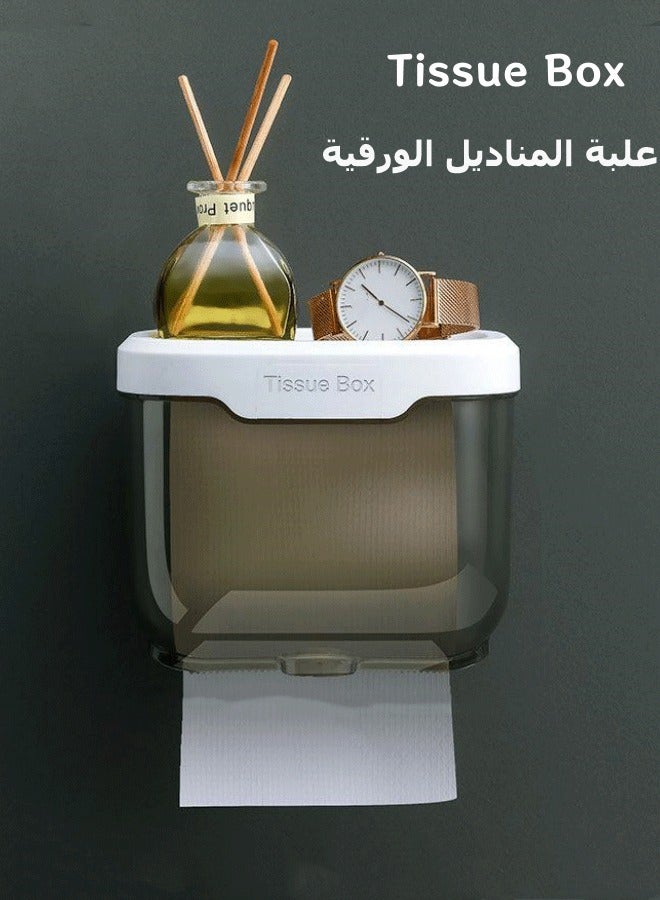 Tissue Box, Perforation-Free Tissue Dispenser Wall Mounted Toilet Paper Holder Drying Sheet Holder Tissue Holder Clear Tissue Storage Tissue Inverted Box ,Clear Gray 6in Long, for Bathroom Kitchen Living Room Bedroom Office  - Image 1