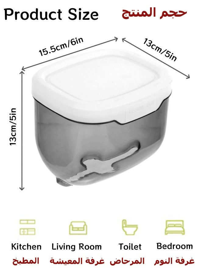 Tissue Box, Perforation-Free Tissue Dispenser Wall Mounted Toilet Paper Holder Drying Sheet Holder Tissue Holder Clear Tissue Storage Tissue Inverted Box ,Clear Gray 6in Long, for Bathroom Kitchen Living Room Bedroom Office  - Image 2