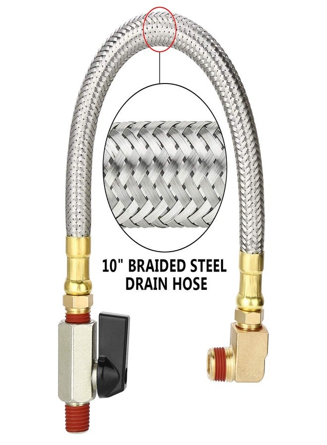 HK Extended Tank Drain Assembly Kit with 10 Inch Braided Steel Hose 1/4 Inch Drain Valve and Elbow Fitting for Air Compressor - Image 2