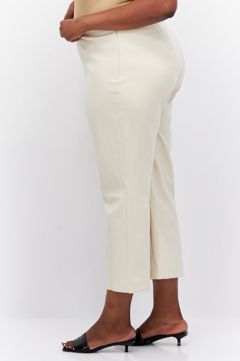 VINCE Women Plus Size Plain Wide Leg Pants, Beige - Image 2