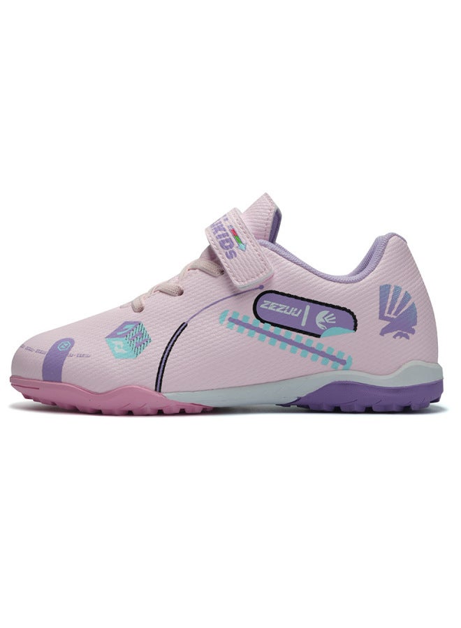 Pink New Velcro Football Shoes For Boys And Girls And Primary School Students Breathable Crushed Nails Football Shoes Artificial Lawn Game Training Shoes