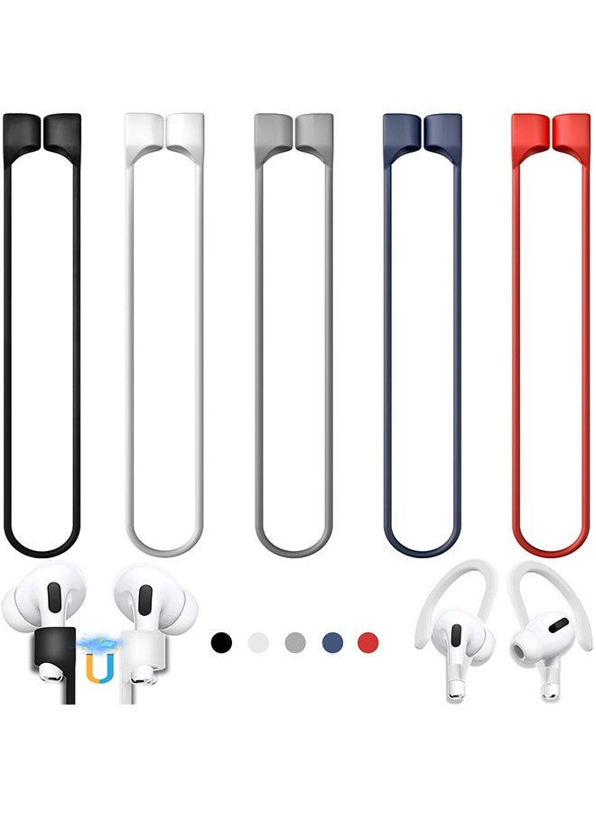 Peachjoy 6 Pack Ultra Strong Magnetic Airpods Straps Anti-Lost Cord for AirPods Accessories Silicone Sports Lanyard and Ear Hook for AirPods 1and 2, Pro, 3rd and Pro 2 (1 Pair EarHook, 5 Anti-Lost Straps)  - Image 1
