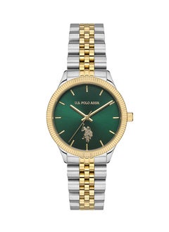 U.S. Polo Assn. U.S. Polo Assn. Fundamental 32mm Ladies' Dark Gradient Green Dial Watch with Two-Tone Gold & Silver Band - Refined Elegance  - Image 1