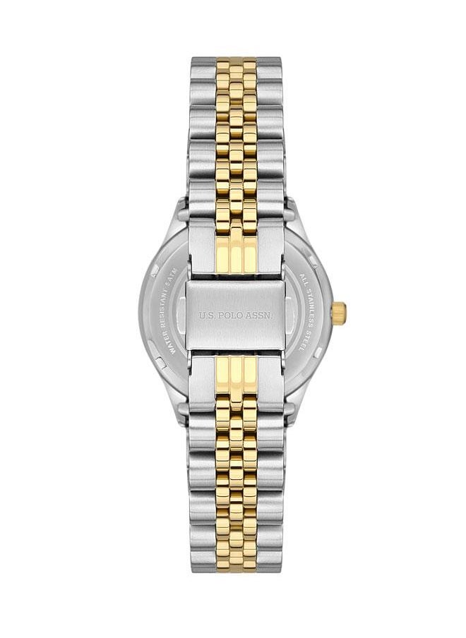 U.S. Polo Assn. U.S. Polo Assn. Fundamental 32mm Ladies' Dark Gradient Green Dial Watch with Two-Tone Gold & Silver Band - Refined Elegance  - Image 3