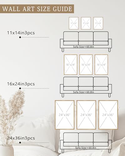 PHOPAGO Minimalist Abstract Framed Wall Art Modern Boho Neutral Line Wall Decor Geometric Artwork Kitchen Dining Room 11x14in Natural Framed - Image 3