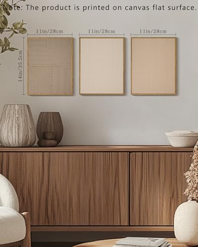PHOPAGO Minimalist Abstract Framed Wall Art Modern Boho Neutral Line Wall Decor Geometric Artwork Kitchen Dining Room 11x14in Natural Framed - Image 2