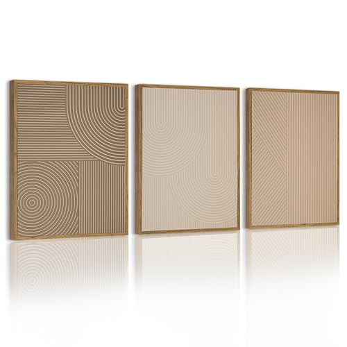 PHOPAGO Minimalist Abstract Framed Wall Art Modern Boho Neutral Line Wall Decor Geometric Artwork Kitchen Dining Room 11x14in Natural Framed - Image 1