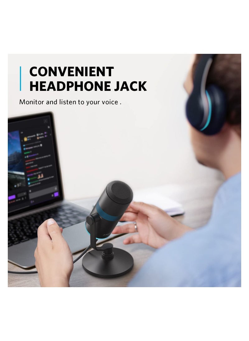 Anker - Anker PowerCast M300, USB Microphone for pc, Vocals Quality in Streaming, Gaming,Twitch,YouTube, Headphone Output, gain Control and Mute, Plug and Play Compatible for Devices - Image 1