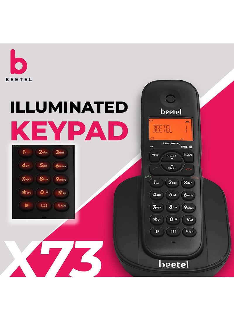 Beetel - Beetel X73 Cordless 2.4Ghz Landline Phone with Caller ID Display, 2-Way Speaker Phone with Volume Controls, Auto Answer, Alarm Function, Stylish Design (Black)(X73) - Image 1