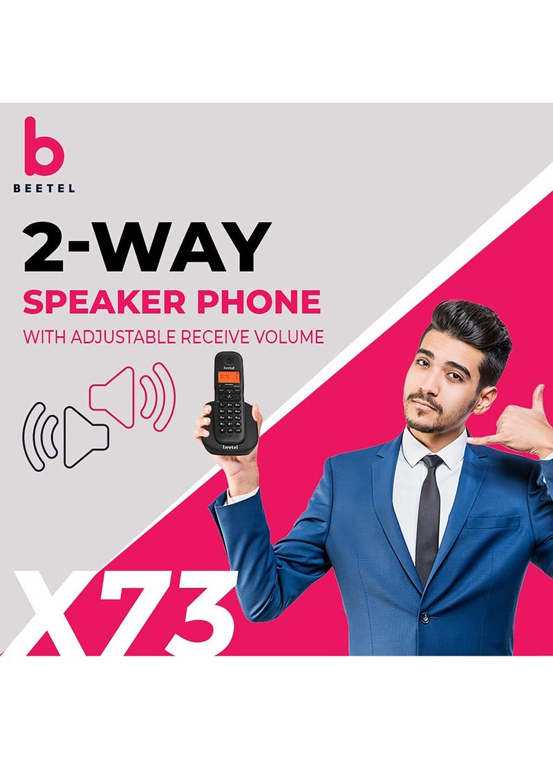 Beetel - Beetel X73 Cordless 2.4Ghz Landline Phone with Caller ID Display, 2-Way Speaker Phone with Volume Controls, Auto Answer, Alarm Function, Stylish Design (Black)(X73) - Image 1