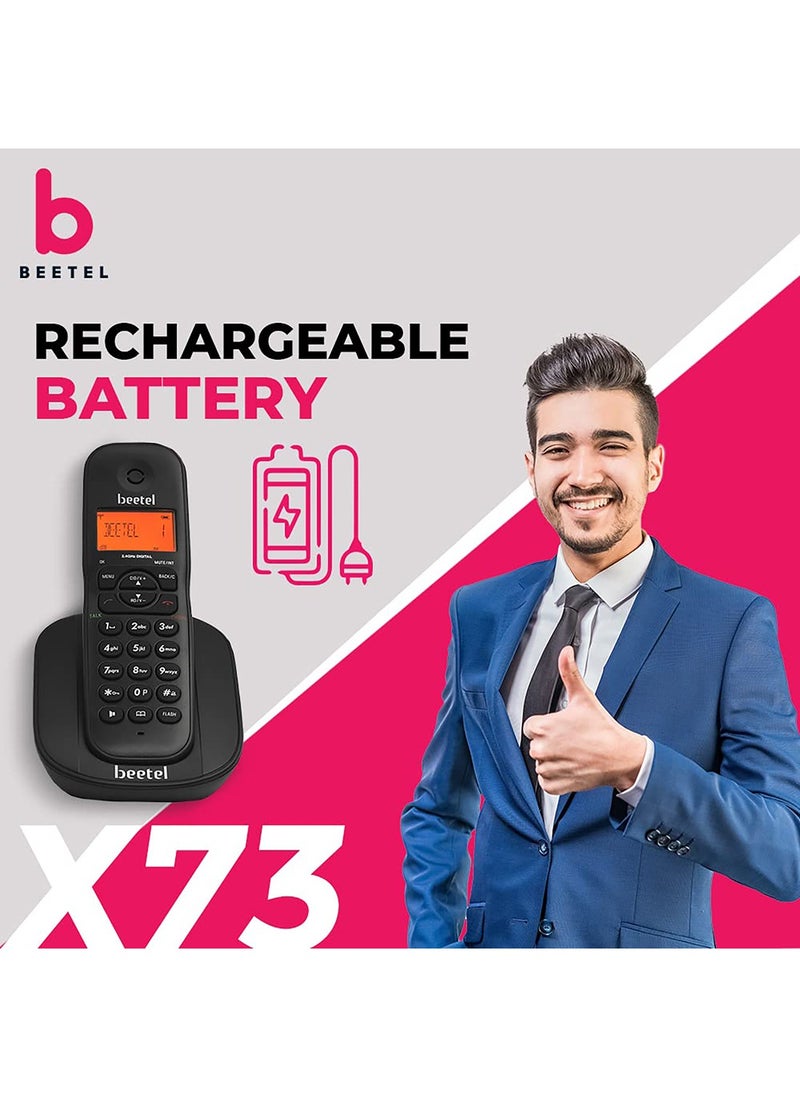Beetel - Beetel X73 Cordless 2.4Ghz Landline Phone with Caller ID Display, 2-Way Speaker Phone with Volume Controls, Auto Answer, Alarm Function, Stylish Design (Black)(X73) - Image 1