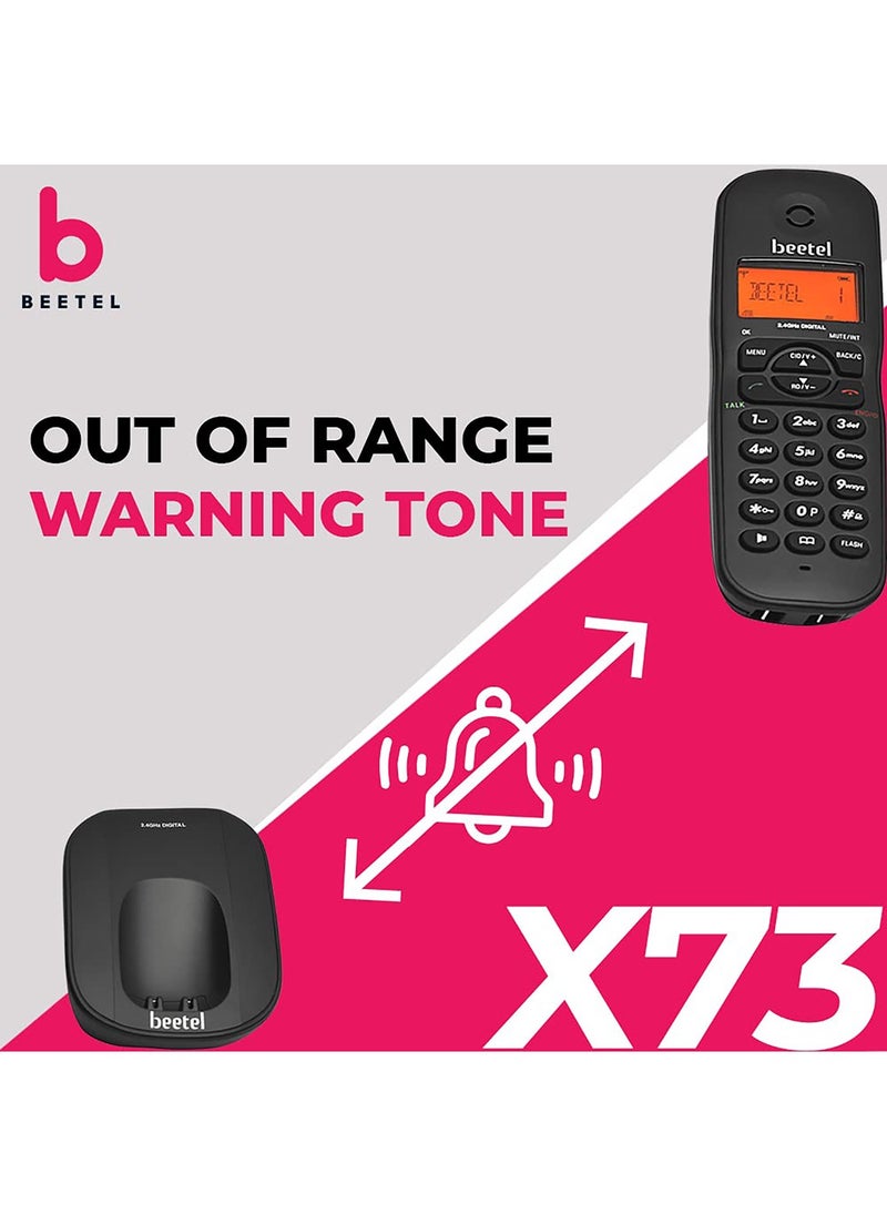 Beetel - Beetel X73 Cordless 2.4Ghz Landline Phone with Caller ID Display, 2-Way Speaker Phone with Volume Controls, Auto Answer, Alarm Function, Stylish Design (Black)(X73) - Image 1