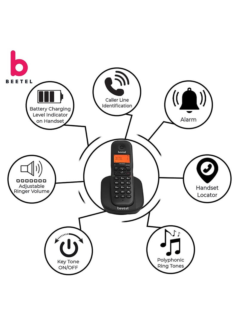 Beetel - Beetel X73 Cordless 2.4Ghz Landline Phone with Caller ID Display, 2-Way Speaker Phone with Volume Controls, Auto Answer, Alarm Function, Stylish Design (Black)(X73) - Image 1