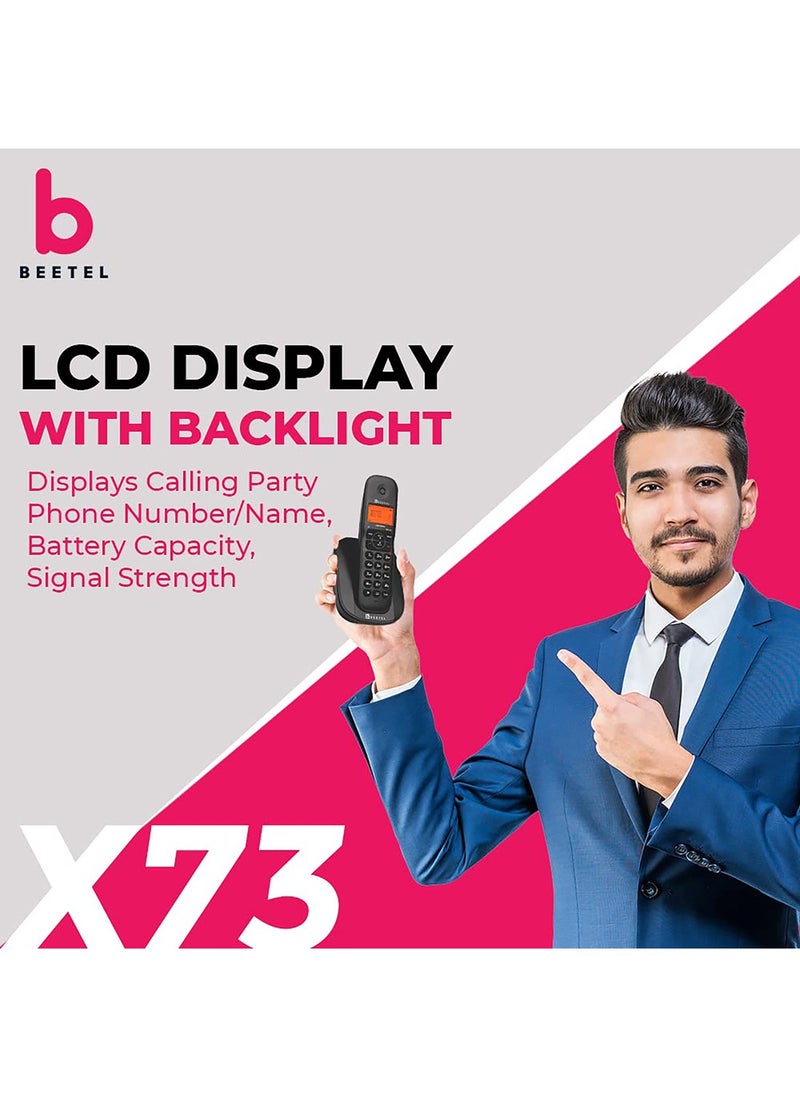 Beetel - Beetel X73 Cordless 2.4Ghz Landline Phone with Caller ID Display, 2-Way Speaker Phone with Volume Controls, Auto Answer, Alarm Function, Stylish Design (Black)(X73) - Image 1