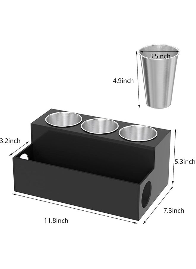 Hihonor - Hair Dryer Holder,Hair Styling Product Care Tool Organizer,Bath Supplies Accessories Tray Stand,Storage Bathroom Vanity Countertop with 3 Holes(Black) - Image 1