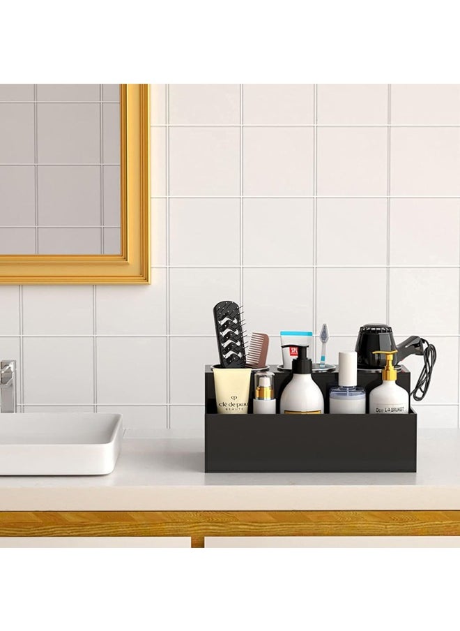 Hihonor - Hair Dryer Holder,Hair Styling Product Care Tool Organizer,Bath Supplies Accessories Tray Stand,Storage Bathroom Vanity Countertop with 3 Holes(Black) - Image 1