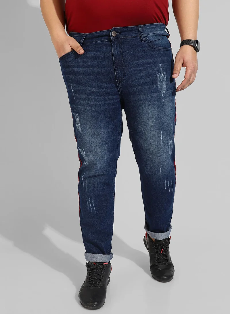 انستافاب بلس بنطال جينز كلاسيكي من قماش الدنيم ذو قصة عادية باللون الأزرق الداكن للرجال