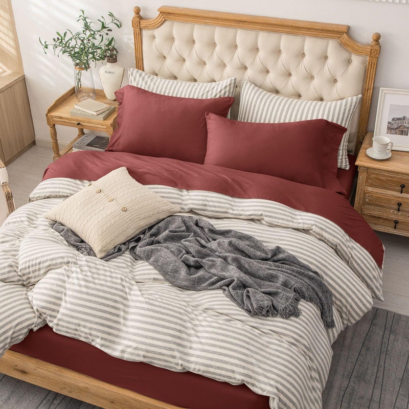 PURE ERA PURE ERA Jersey Knit 4pc Bed Sheet Set 100% T-Shirt Cotton Super Soft Comfy Breathable Fits Mattress Up to 20"" Extra Deep Pocket (Solid Brick Red  King)  - Image 3