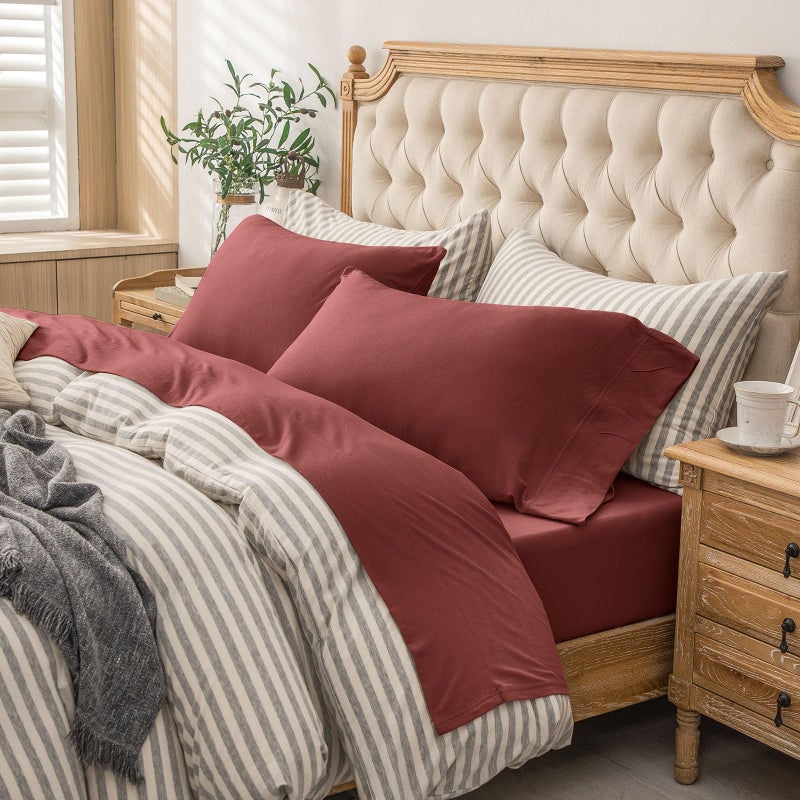 PURE ERA PURE ERA Jersey Knit 4pc Bed Sheet Set 100% T-Shirt Cotton Super Soft Comfy Breathable Fits Mattress Up to 20"" Extra Deep Pocket (Solid Brick Red  King)  - Image 4