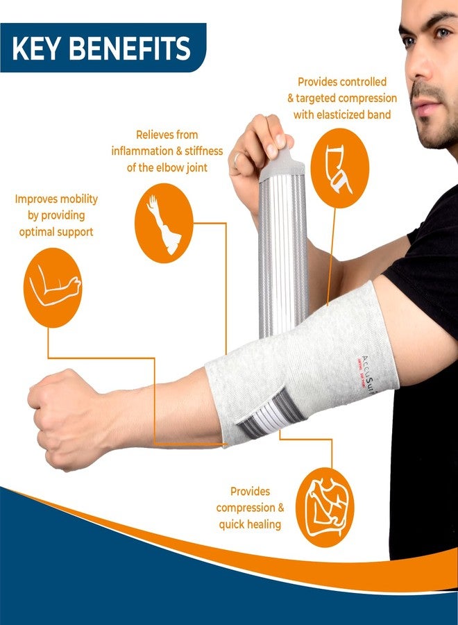 AccuSure Pair of Bamboo Yarn 4 Way Stretchable Bi-Layered Construction Elbow Binder Compression Support, Gym, Sports, Running, Hikking, Travelling For Men & Women-Small - Image 3