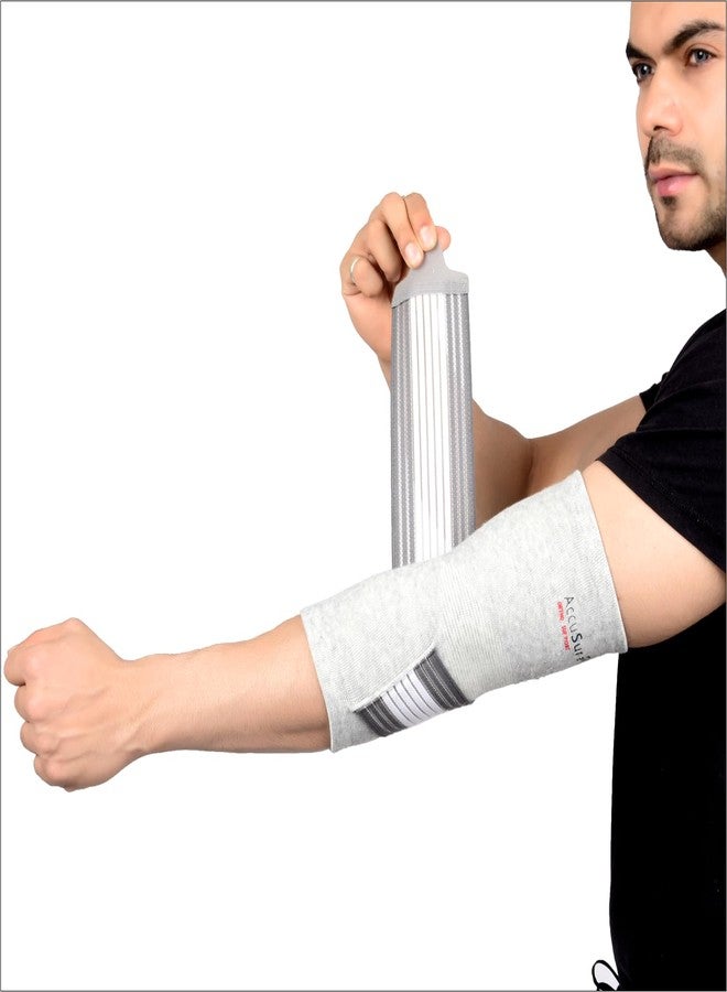 AccuSure Pair of Bamboo Yarn 4 Way Stretchable Bi-Layered Construction Elbow Binder Compression Support, Gym, Sports, Running, Hikking, Travelling For Men & Women-Small - Image 1