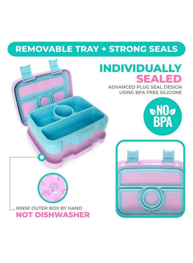 Kinsho Bento Lunch Box with Insulated Bag, Water Bottle & Ice Pack Set for Kids Toddlers, 4 Portion Sections, Removable Tray, Pre-School Girl Kid Toddler Daycare Lunches, Snack Container, Purple Rainbow - Image 4