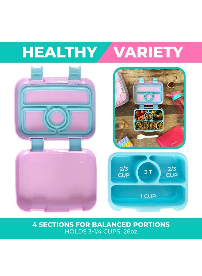 Kinsho Bento Lunch Box with Insulated Bag, Water Bottle & Ice Pack Set for Kids Toddlers, 4 Portion Sections, Removable Tray, Pre-School Girl Kid Toddler Daycare Lunches, Snack Container, Purple Rainbow - Image 5